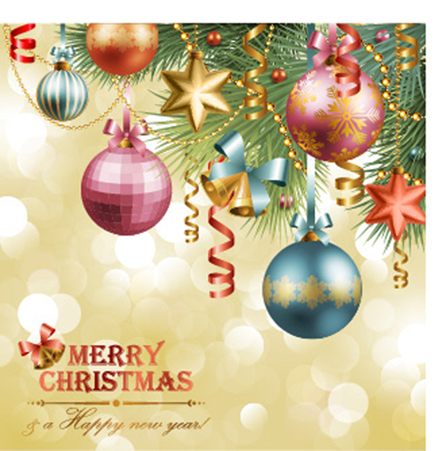 Ornate Christmas Pendant gift cards vector 04  