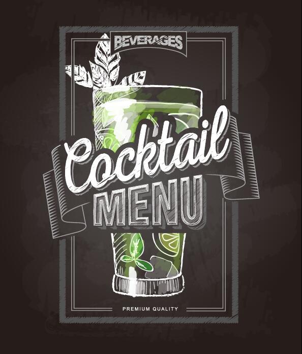 Couverture de menu cocktail avec tableau noir et craie dessin vectoriel 15  