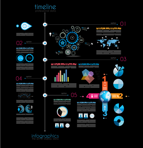 Dunkle Zeiteline Infografiektorematerial 01  