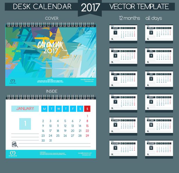 Desk 2017 calendar cover and inside template vector 12  