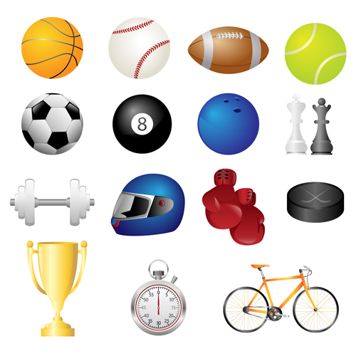 Different sports equipment vector icons 02  