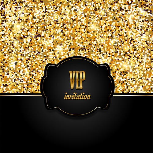 Golden with black VIP invitation card background vector 04  