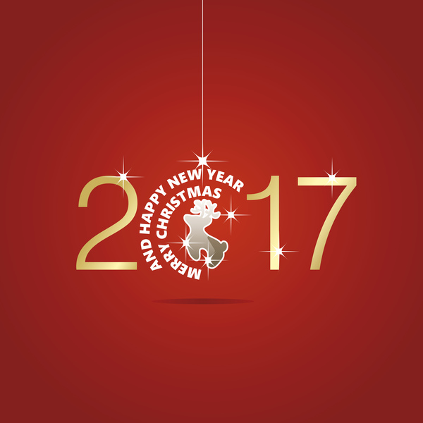 Felice anno nuovo 2017 Natale palla cervo vettore rosso  