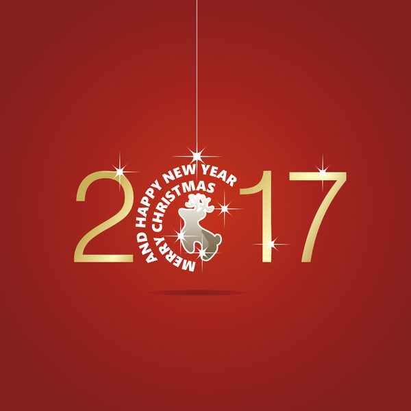 Happy New Year 2017 Christmas ball deer red vector  