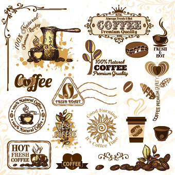 Retro Labels and stickers coffee vector 04  