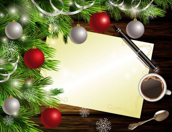 Merry Christmas Gratulations kort med trä bakgrund vektor 06  