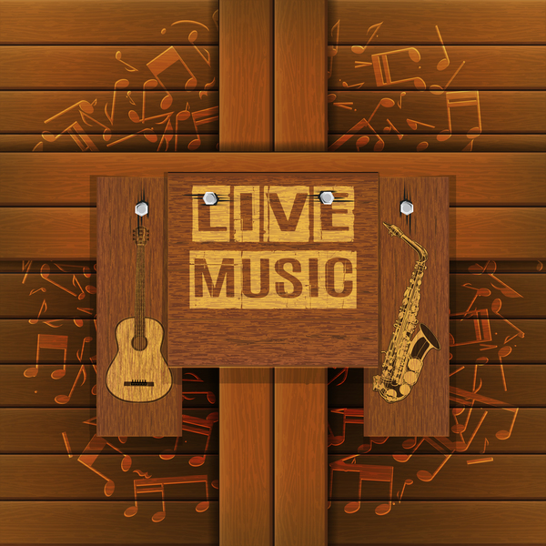Muzikale achtergrond met houten planken vector  