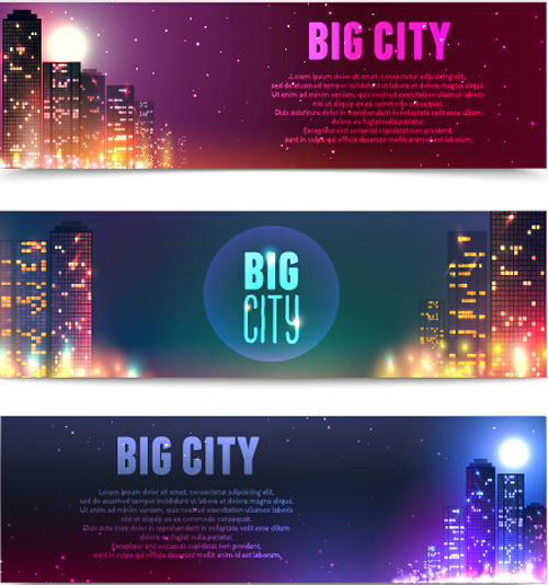 Night city light banners vector 02  