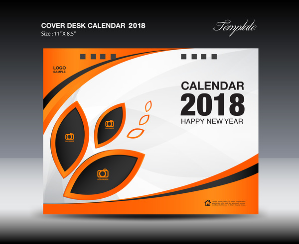 Orange desk calendar 2018 cover template vector 09  