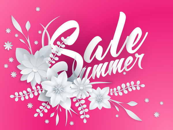 Paper cutting flower with summer sale background vector 06  