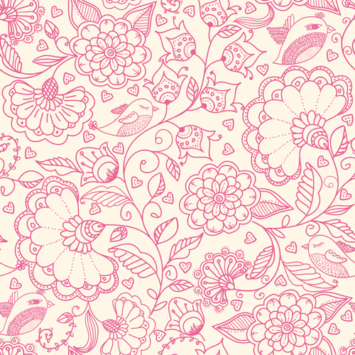 Pink outlines flower seamless pattern vector 01  