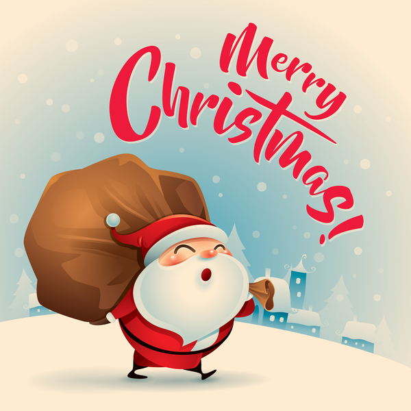 Retro christmas greeting card with cute santa vectors 04  