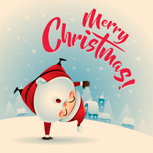 Retro christmas greeting card with cute santa vectors 13  