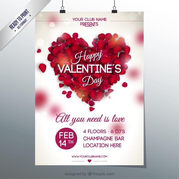 Rose heart Valentine Day poster vector  