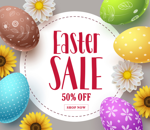 Round easter sale card with easter egg vector 01  