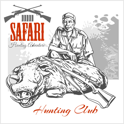 Safari hunting clud poster vector 04  