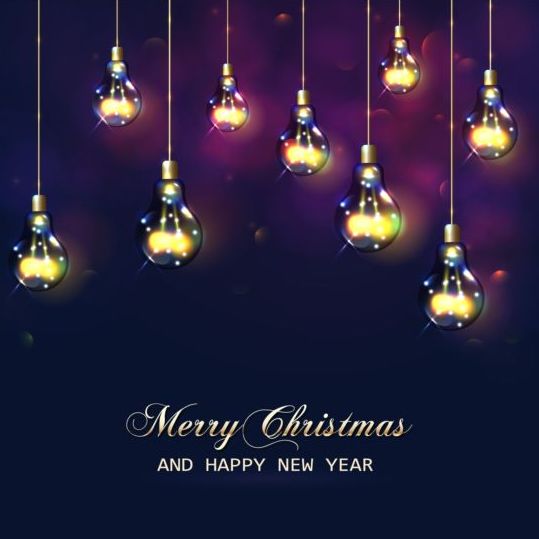 Shiny light bulb with new year and christmas vector 02  