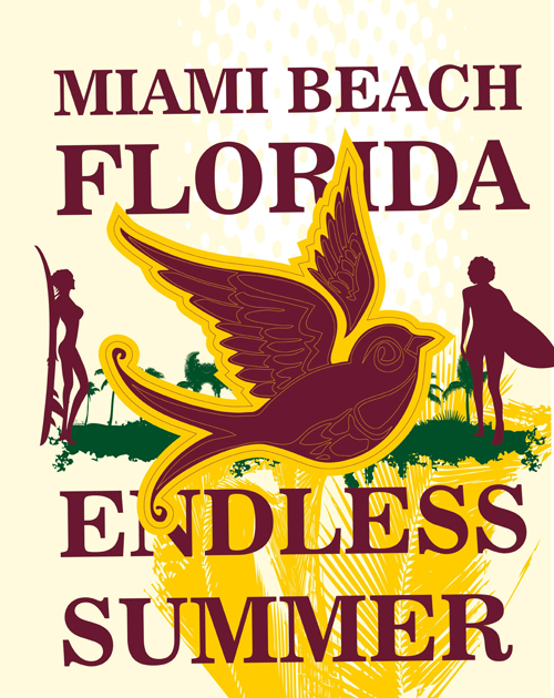 Summer holiday miami beach poster vector 04  
