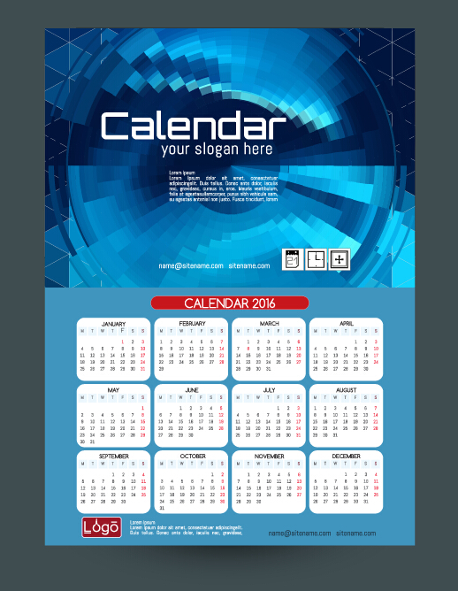 Technology background with 2016 calendar vector 05  