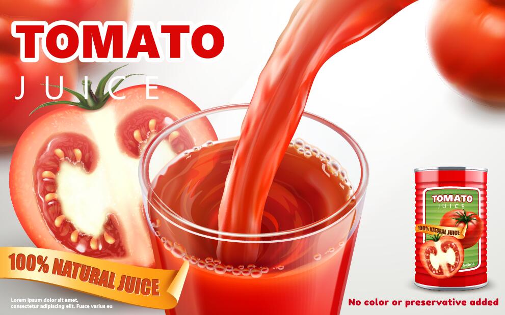 Modèle de vecteur d'affiche de jus naturel de tomate 04  
