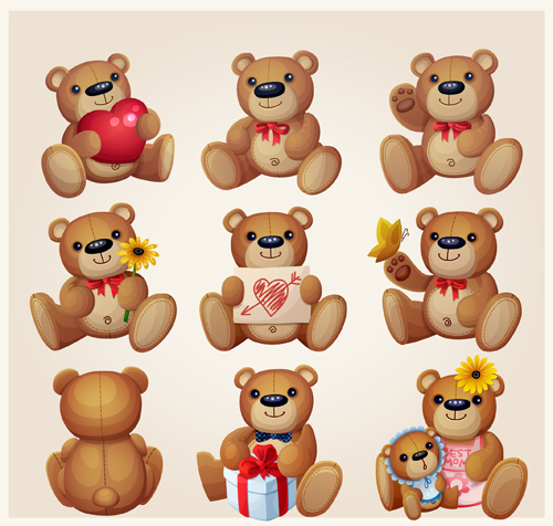 Toy bear cute vector set  