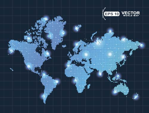 Mappa del mondo vettoriale modello blu  