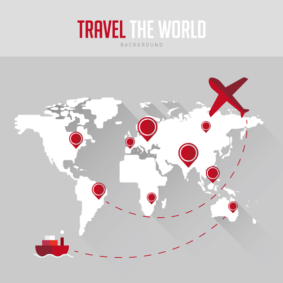 World maps with travel vector background  