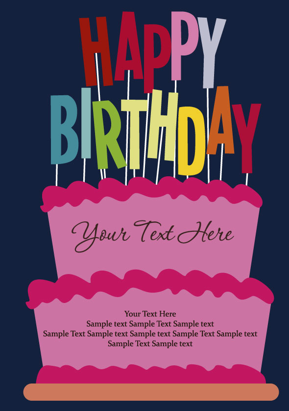 Cartoon Happy birthday postcard vector 03  