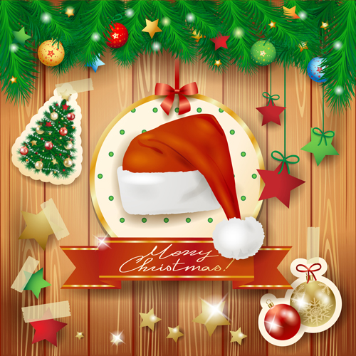 2014 Christmas baubles and wooden background set 02  