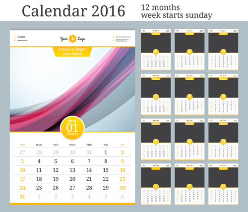 2016 New year desk calendar vector material 44  