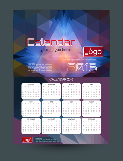 2016 technology calendar template vector 09  