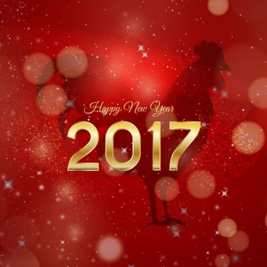 2017 glückliches neues Jahr mit Hahn-Hintergrundvektor  