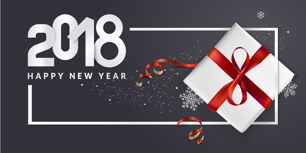 Schwarzer Hintergrund des neuen Jahres 2018 mit Geschenkboxen Vektor 09  