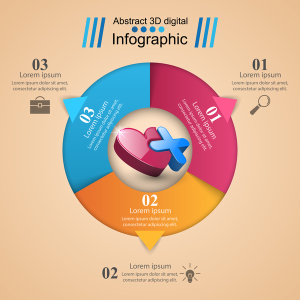 Abstract 3D digital heart infographic vectors 11  