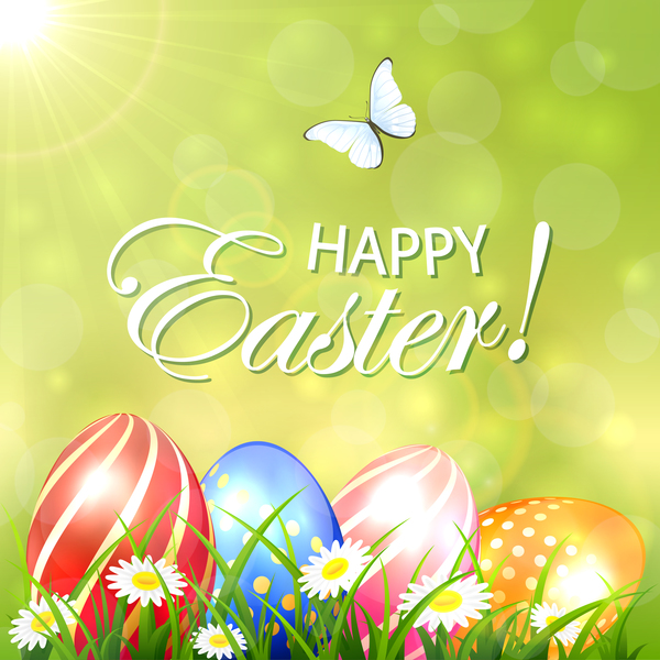 Abstract Easter background with colored eggs vector  
