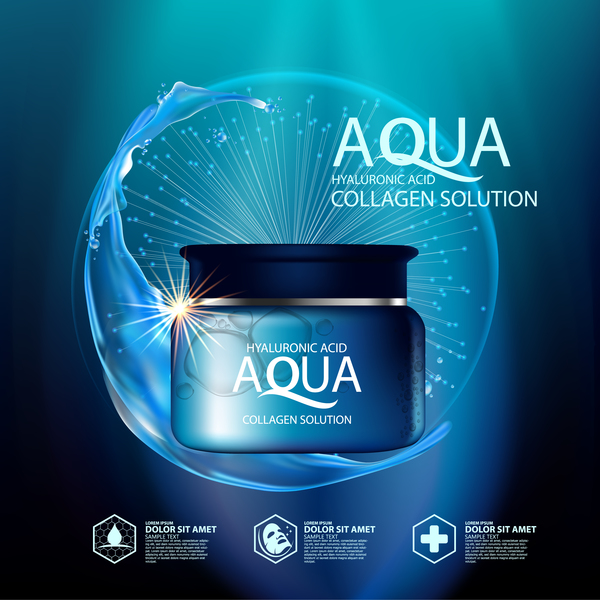 Aquakollagenlösungsplakatschablone mit blauem Hintergrundvektor 04  