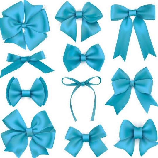 Beautiful blue bow design vector set 03  