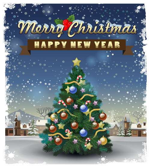 Beautiful christmas tree with new year poster vector  
