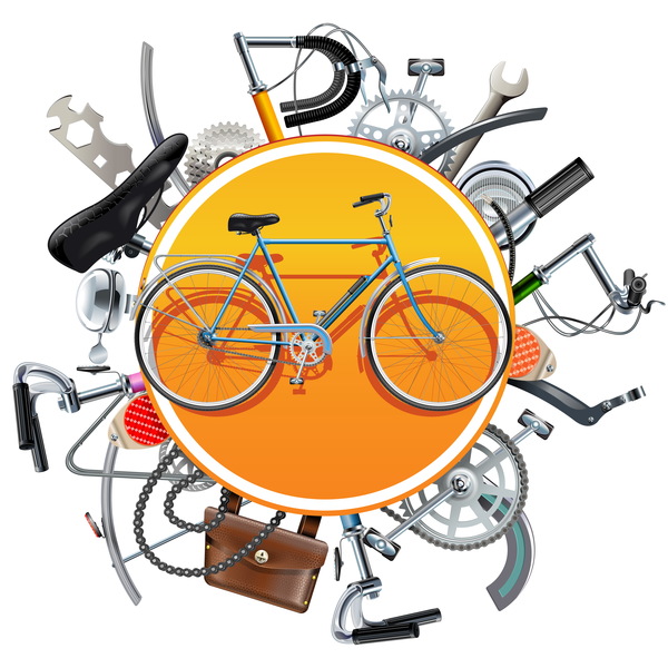 Concept de pièces de bicyclette avec vecteur de vélo  