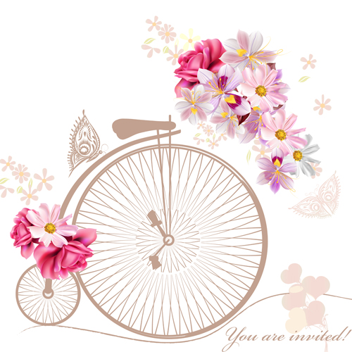 Bike with flower background vector 04  