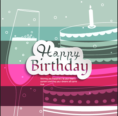 Birthday cake with cup birthday card vector 01  