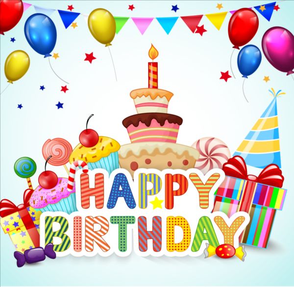 Birthday cake with gift background vector 01  