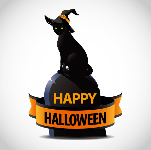 Black cat halloween vector background  