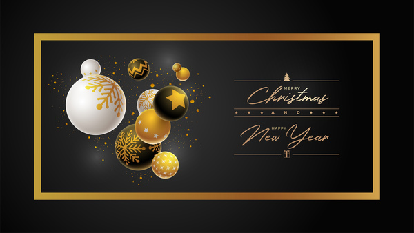 Christmas ball with new year black background vector 03  