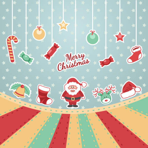 Christmas baubles with sweet and santa vector  