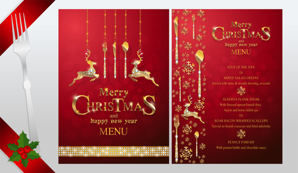 Christmas with new year red menu template vector 09  
