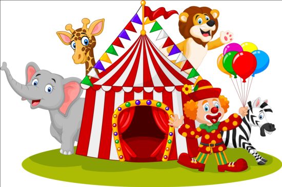 Circus and clown with cute animal vector 02  
