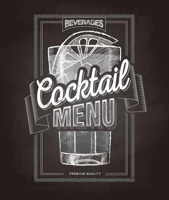 Couverture de menu cocktail avec tableau noir et craie dessin vectoriel 05  