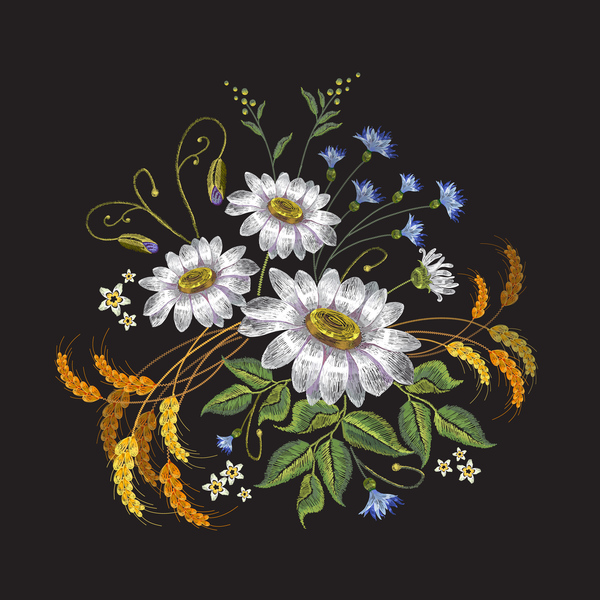 創造的な刺繍の花ベクター素材 01  