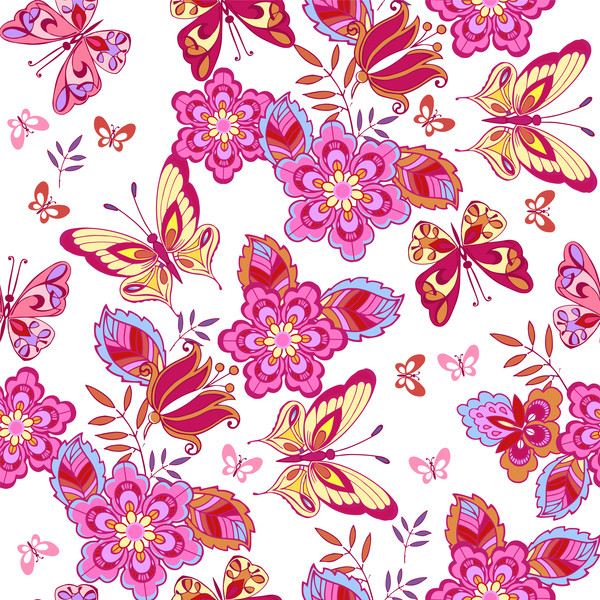 Nette rosa Schmetterlinge auf einem weißen Hintergrundvektor  